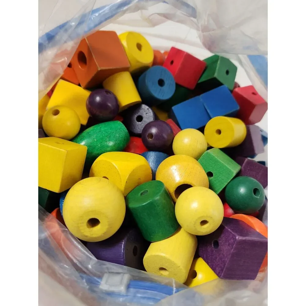 Chunky Wooden Beads Set – Colorful Large Beads – Stringing & Fine Motor Play